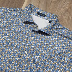 Turtleson Men's Meyer Performance Polo Shirt Blue‎ Oysters and Lemons Pattern L